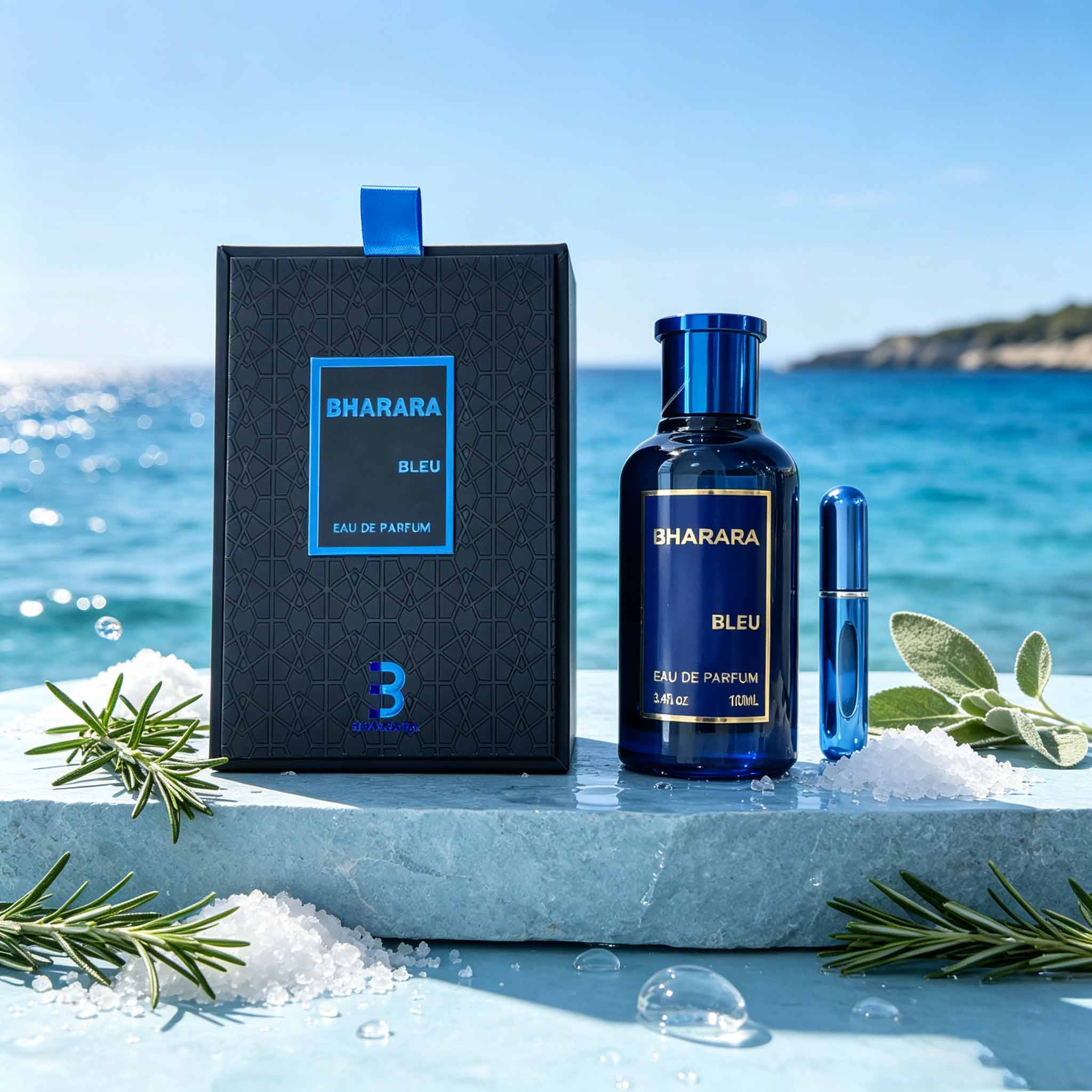 Perfume Adrien Fragrance - Bharara Bleu, 100ML,Crystal Sapphire‑blue Perfume Bottle,